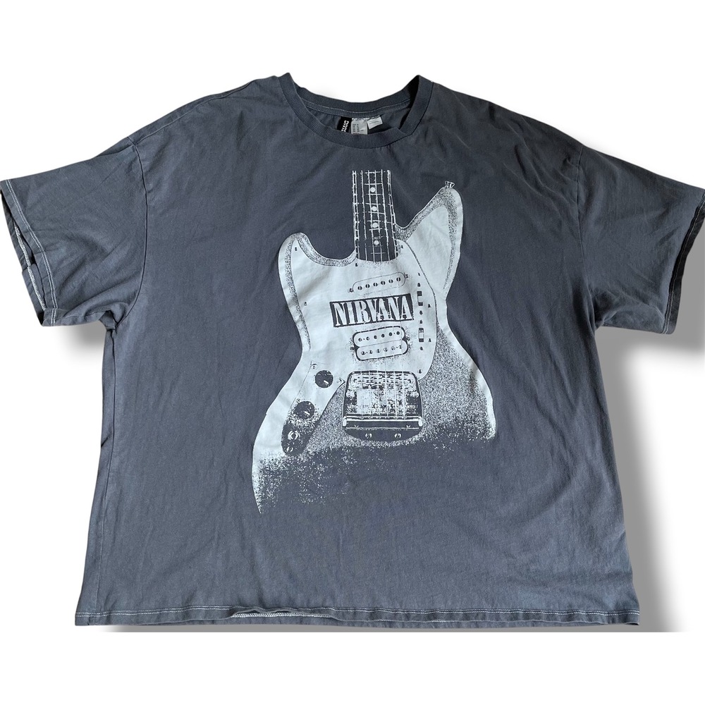 H&M Divided Nirvana Guitar Graphic T-Shirt Charcoal Gray Oversized XL 2024